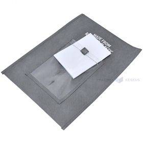 Grey textile reusable postal bag with pocket 24x35cm+10cm