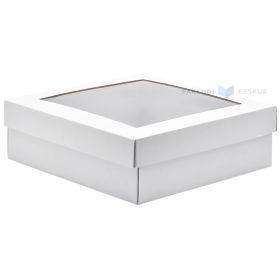 White corrugated carton box with lid and window 310x310x120mm, 10pcs/pack