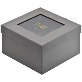 Grey gift box with Best Wishes print window 200x200x120mm