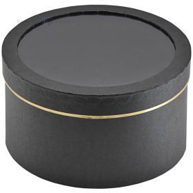Black rounded gift box with black lid with window diam. 255mm height 135mm