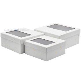 White golden spots gift boxes with lids with windows, 3pcs/pack