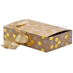Brown golden and gray dots gift box with ribbon 230x140x55mm