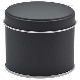 Matte black silver inside metal box with lid with diameter 73mm with height 60mm