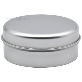 Silver metal box with lid with diameter 73mm with height 27mm