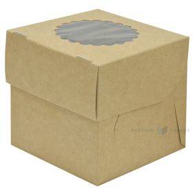 Cake box brown/white with window for one muffin 10x10x10cm, 25pcs