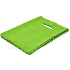 Зелёный полиэтиленовый пакет с ручкой в виде отверстий 20х30см, в упаковке 100шт