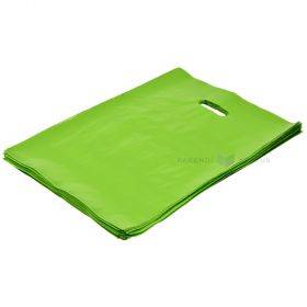 Зелёный полиэтиленовый пакет с ручкой в виде отверстий 30х40см, в упаковке 100шт