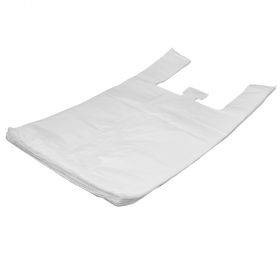 White plastic T-shirt bag 45+25x75cm 15mic, 100pcs/pack