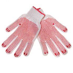 Красные вязаные 2-нитью перчатки с резиновыми точечным покрытием обеих сторон но. 8