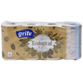 3-слойная туалетная бумага Grite Ecological 9,2см ширина, в рулоне 14,85м, в упаковке 8рл