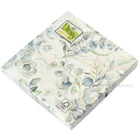 3-layered napkin with green eucalipt leaves 33x33cm, 20pcs/pack