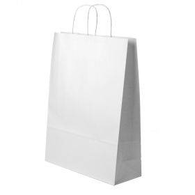 Белый бумажный пакет со спиралевидными бумажными ручками 24+11x30см 90г/м2