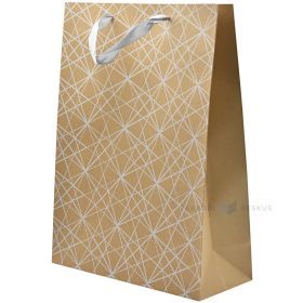 White pattern print craft paper bag with ribbon handles 30+12x40cm