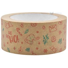 Christmas Ho! print brown paper packaging tape 50mm wide, 50m/roll