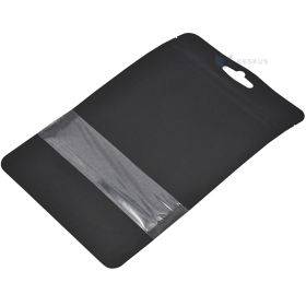 Matte black stand-up pouch with window 13+(2x4)x18cm, 50pcs/pack