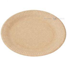Brown unlaminated paper plate diameter 23cm, 50pcs/pack