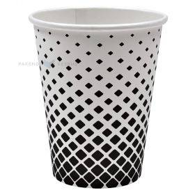 Paper cup ''Black squares'' print 250ml, 50pcs/pack