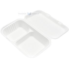 100% biodegradable/compostable 2-compartment food container 249x163x46/66mm, 50pcs/pack