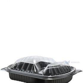 Transparent lid for black 2-compartment food tray 238x203x38mm 625/298ml, 63pcs/pack